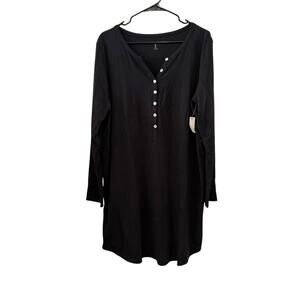 NWT Amazon Essentials Large Black Long Sleeve Button Nightgown Lounge Dress